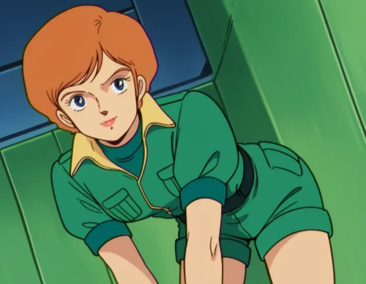 score_9, score_8_up, score_7_up, source_anime,
reccoalonde, <lora:reccoa-londe-anime-ponyxl-lora-nochekaiser:1>,
reccoa londe, short hair, orange hair, retro artstyle, 1980s (style), blue eyes,
shorts, uniform, military, green uniform, green shorts,
indoor...