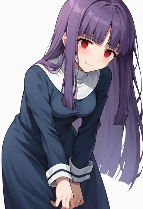 score_9, score_8_up, score_7_up, source_anime, rating_safe  <lora:a_fujino_PONY-100009:0.9> a_fujino, 1girl, solo, long hair, purple hair, blunt bangs, red eyes, empty eyes,  blue dress, white turtleneck, long sleeves, long dress, sleeve cuffs, blush, evil...