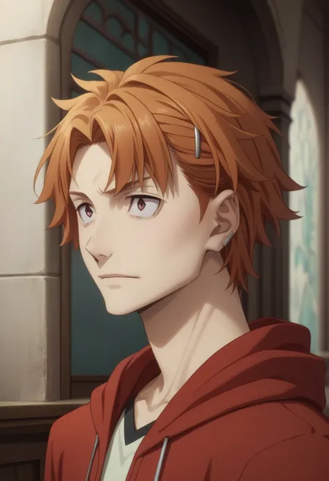 score_9, score_8_up, score_7_up, score_6_up, highly detailed, masterpiece, best quality,detailed,intricate details, amazing quality, best aesthetic, absurdres,source_anime,
Junichirou Tanizaki, orange hair, orange eyes,
hairclip,
red HOODIE, 1boy, hood up<...