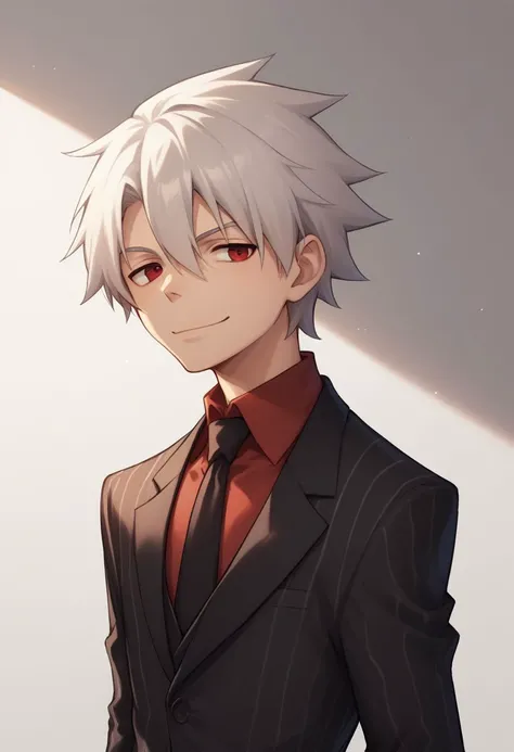 score_9, score_8_up, score_7_up, source_anime, highly detailed, skinny,
soul, 1boy, solo, male focus, formal, suit, black suit, necktie, smile, closed mouth, red eyes, white hair, red shirt, collared shirt,
indoor, dark, obscurity,