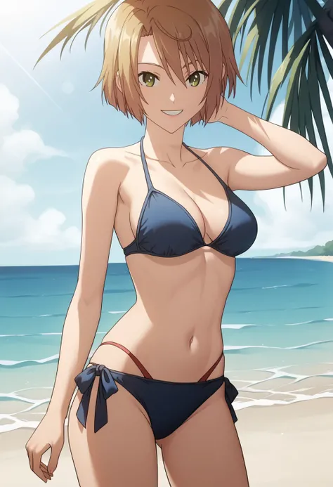 score_9, score_8_up, score_7_up,source_anime, high res image, masterpiece, best quality, 1girl, solo, cowboy shot   <lora:Saouji-Ranko:0.8> saouji ranko,  smile, , , bikini, beach,