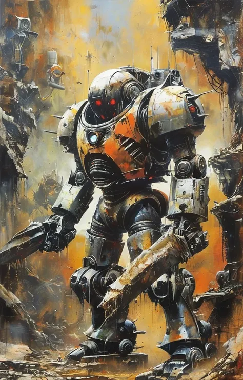 masterpiece,best quality,<lora:tbh233-sdxl:0.9>,illustration,style of Simon Bisley portrait of Housework robots