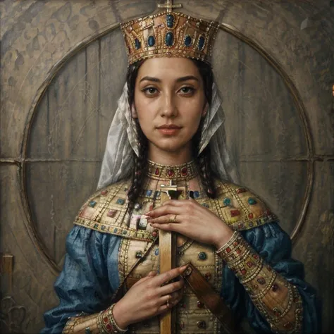 Highest quality, best quality, award winning photo, 1girl, Queen tamar of Georgia, very detailed, holding a cross,
, <lora:add_detail:1>,  <lora:Tamar:0.7>