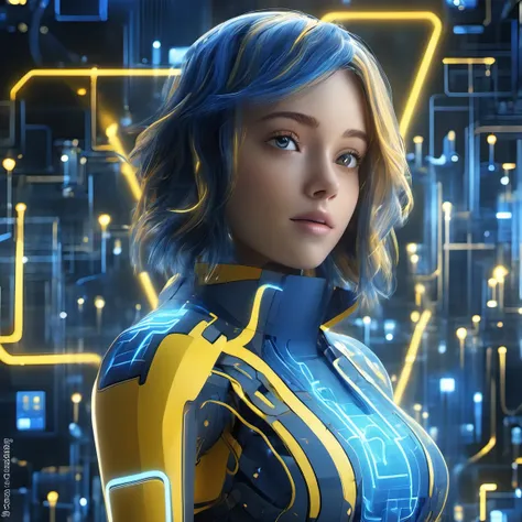 iccircuitart,blue and yellow theme<lora:iccircuitart:1>, portrait of a CGI animation character, magical background, bright natural lighing, backlighting, professional studio quality, looking at camera, large round cute detailed eyes, detailed, cute, adorab...