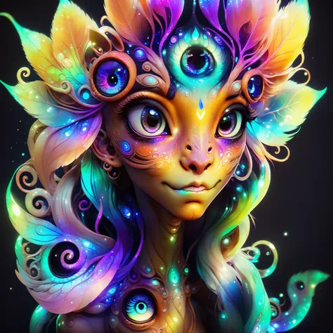 <lora:aiai-DiscoFaces-XL1-v1-captions:0.75> aiai-DiscoFaces style cute furry water creature with large detailed eyes and long realistic fur, pixar style character design, ethereal glow, lushfoliage, tropical , masterpiece, its body is covered in a thick la...