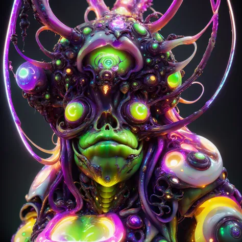 <lora:aiai-DiscoLucid-XL1-v1-captions:0.75> aiai-DiscoLucid style extremely detailed nurgle, obese body oozing slime, decay, toxic sludge, corruption, green neon color with pink and purple highlights, warhammer chaos deity,  character design by jack davis ...