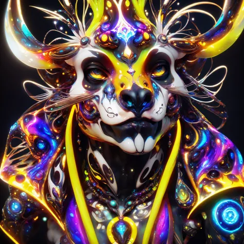 <lora:aiai-DiscoLucid-XL1-v1-captions:0.75> aiai-DiscoLucid style badger shaman infused with magic energies, luminous tribal tattoos, bright colors, high contrast, dark background, vivid lighting, octane render, mysticism, unique immersive, highly detailed...