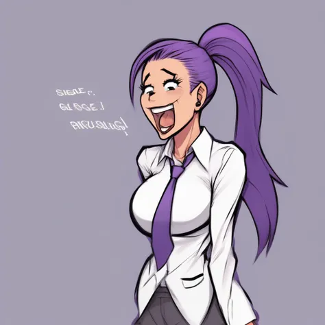 pony tail, nip slip, black eyebrows, open mouth smile, watching, side view, purple hair, penis on face, white shirt, breast jiggle, sketch, in pain, classroom, smile open mouth, freckles, purple lipstick, pre cum, suit