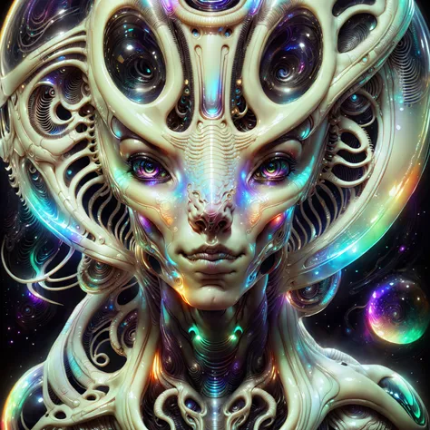 <lora:aiai-DiscoFaces-XL1-v1-captions:0.75> aiai-DiscoFaces style ethereal biomechanical (((xenomorph))) with a swirling galaxy inside its translucent head, inspired by alex grey and alessio albi and hr giger, internal illumination, hyperrealism, lucid, hi...