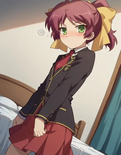 score_9, score_8_up, score_7_up, source_anime,
minamishimada, <lora:minami-shimada-s2-ponyxl-lora-nochekaiser:1>,
minami shimada, short hair, bow, green eyes, hair bow, red hair, yellow bow,
skirt, school uniform, necktie, red skirt, blazer, black blazer, ...