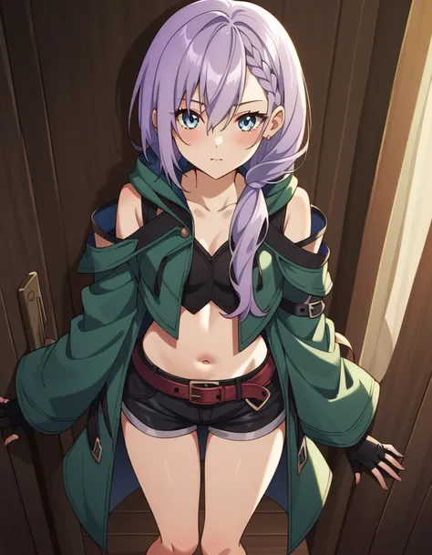 score_9, score_8_up, score_7_up, source_anime, uncensored, <lora:StS_detail_slider_v1:3>, zPDXLxxx, <lora:Luna_PONYXL_VexVexX:1>, Luna, blue eyes, purple hair, long hair, braid, hair over shoulder, hair between eyes, bangs, small breasts, coat, green coat,...