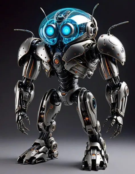 anthromuscular,Unveiling a unique hybrid creature design: The Bugotron 3000. This mismatched animal-robot hybrid is a blend of microbial and insect-like features combined with futuristic, plastic mechanical elements. Its function is to serve as a light-hea...