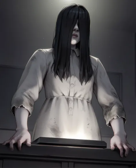 score_9,score_8_up,score_7_up,
theonryoxl,long black hair,pale skin,hair over face,
dirty white dress,long sleeves,
dark room,dim lighting,television,
<lora:TheOnryoS:0.8>,