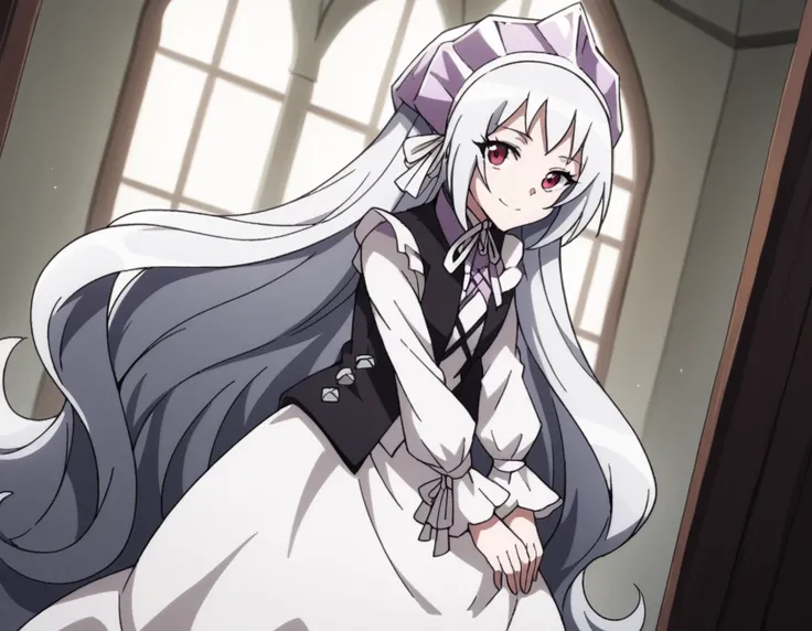 score_9, score_8_up, score_7_up, source_anime,
ironmaidenjeanne, <lora:iron-maiden-jeanne-2021-ponyxl-lora-nochekaiser:1>,
jeanne, long hair, very long hair, white hair, red eyes,
dress, frills, white dress, frilled sleeves, long sleeves, ribbon, headdress...