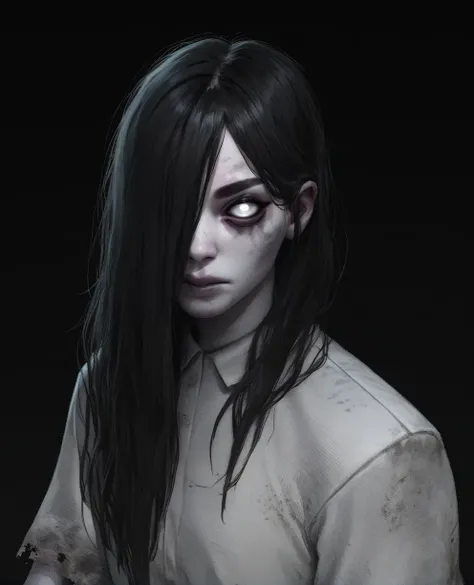 score_9,score_8_up,score_7_up,score_6_up,
theonryoxl,long black hair,pale skin,hair over one eye,white eyes,
dirty white dress with sleeves,     
close up,    looking at viewer,      
horror (theme), dark room,  
<lora:TheOnryoS:0.8>,