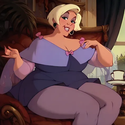 score_9, score_8_up, score_7_up, score_6_up, ansophie, blonde hair, chubby, <lora:AnsophieXL:1>, purple dress, cartoon, bedroom scene, sitting on chair, looking at viewer, zPDXL2,