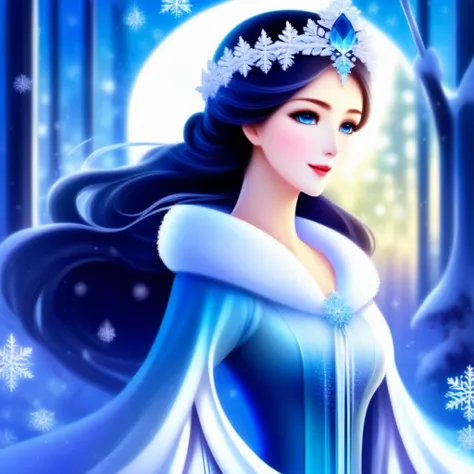 <lora:SDXL Snow Princess v0.:1>,
Frosted anime girl, icy blue eyes, hair the color of a winter sky, perched atop a cobalt-hued icicle, delicate snowflakes dancing around her, soft glow, ethereal, glittering backdrop of a snowfall in an undisturbed forest, ...