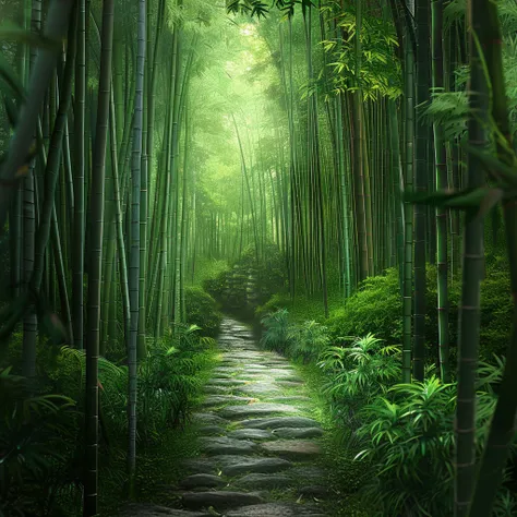 Path in bamboo forest (realistic drawing)
