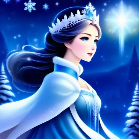 <lora:SDXL Snow Princess v0.:1>,
Frosted anime girl, icy blue eyes, hair the color of a winter sky, perched atop a cobalt-hued icicle, delicate snowflakes dancing around her, soft glow, ethereal, glittering backdrop of a snowfall in an undisturbed forest, ...