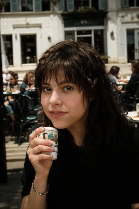 <lora:CindyPerez:0.8> full color portrait of a young woman, having coffee at a vintage cafe, natural light, RAW photo, subject, 8k uhd, dslr, soft lighting, film grain, Fujifilm XT3, Nikon D850