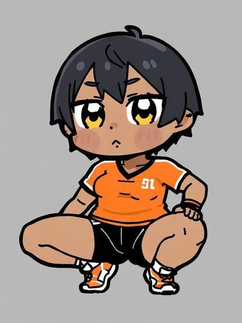 <lora:bkub-PonyXL-1024px:0.9>
1girl, solo, chibi, squatting, wearing sportswear, short hair, dark-skinned female