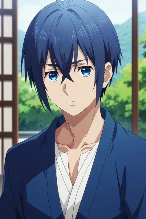 score_9, score_8_up, score_7_up, source_anime, rating_safe, , , looking at viewer, depth of field, 1boy, solo, male focus, <lora:reito_mizuhara_pony:0.94>, reito_mizuhara, blue hair, blue eyes, short hair, hair between eyes, , japanese costume, <lora:sdxl_...