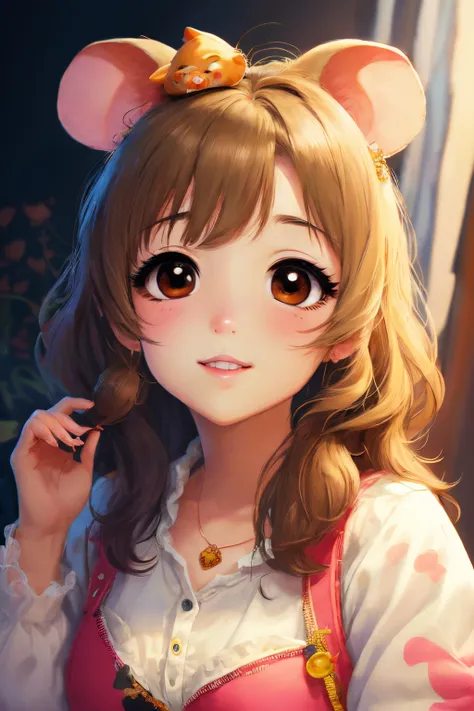 masterpiece,best quality,<lora:tbh253-:0.7>,illustration,style of Hamtaro, portrait of idolmaster cinderella girls,