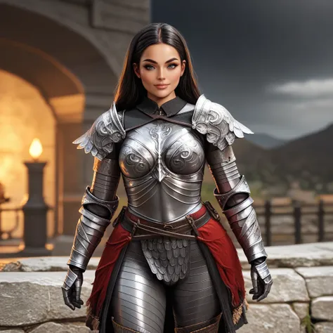 score_9, score_8_up, score_7_up, source_anime, professional photograph of  Zusje woman, wearing a fantasy armor, full medieval armor, dark hair, metallic leggings and chestplate, shoulderpads, armplates, in a mountain landscape, posing, <lora:Zusje Pony-00...