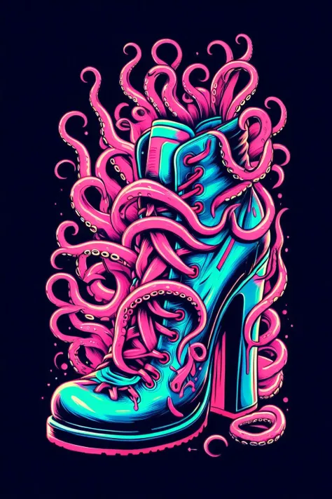 a shoe with tentacles coming out of it, high quality, high resolution, very detailed, bold lines, ligne claire, tentacletongue