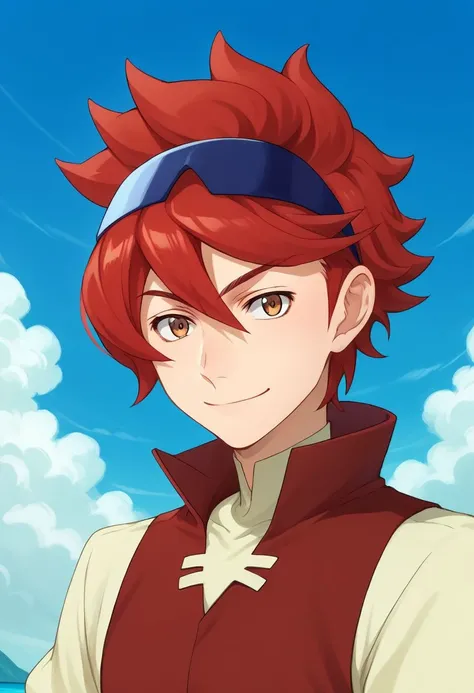 score_9, score_8_up, score_7_up, source_anime, highly detailed, 
reiji, 1boy, red hair, male focus, eyewear on head, sky, sunglasses, solo, cloud, day,
smile, brown eyes, blue sky,