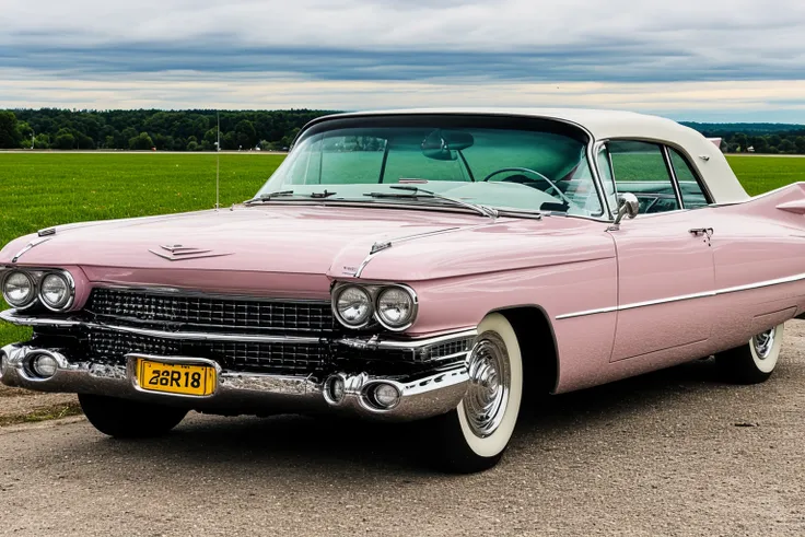 pinkcadillac, ground vehicle, car, vehicle focus, no humans, high detail photography, sharp focus