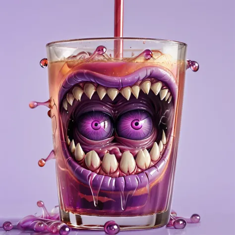 <lora:monster_foodXL:0.8>,monster_food, masterpiece,high resolution,detail,
no humans, teeth, drinking straw, purple eyes, looking at viewer, open mouth, glass