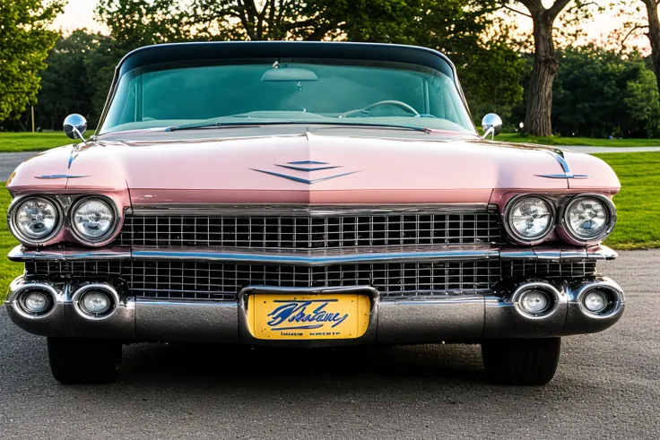 pinkcadillac, ground vehicle, car, vehicle focus, no humans, high detail photography, sharp focus