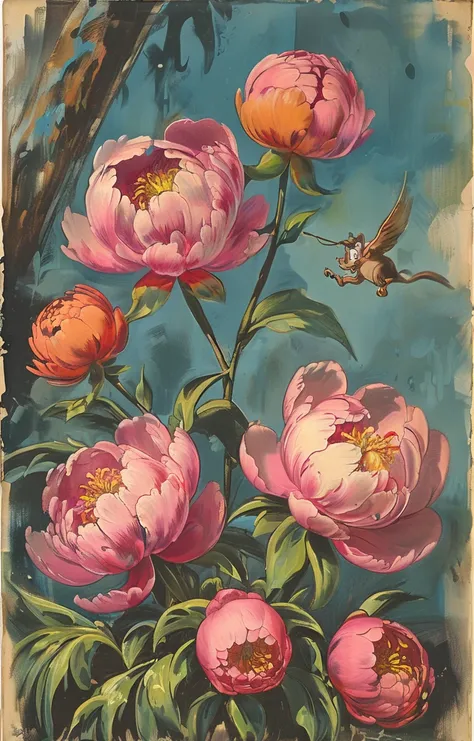 masterpiece,best quality,<lora:tbh285-sdxl:0.9>,illustration,style of Hanna-Barbera decaying peonies