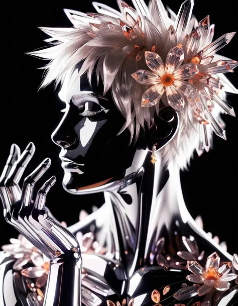 ral-crystalz, score_9, score_8_up, score_7_up, score_6_up, score_5_up, score_4_up, solo,short_hair,simple_background,1boy,jewelry,closed_eyes,flower,male_focus,earrings,hand_up,from_side,profile,black_background,portrait <lora:ral-crystalz-pony:0.8>