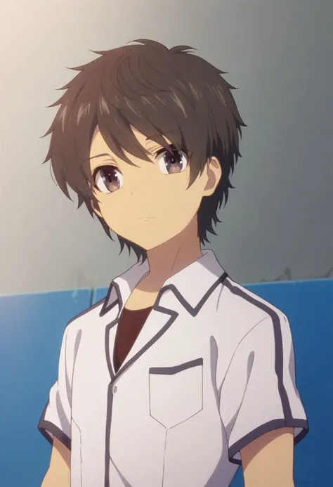 score_9, score_8_up, score_7_up, source_anime, highly detailed, 
tsumugu, solo, 1boy, male focus, dark brown hair, school uniform, pants, shirt, short sleeves, black eyes, white shirt, upper body,