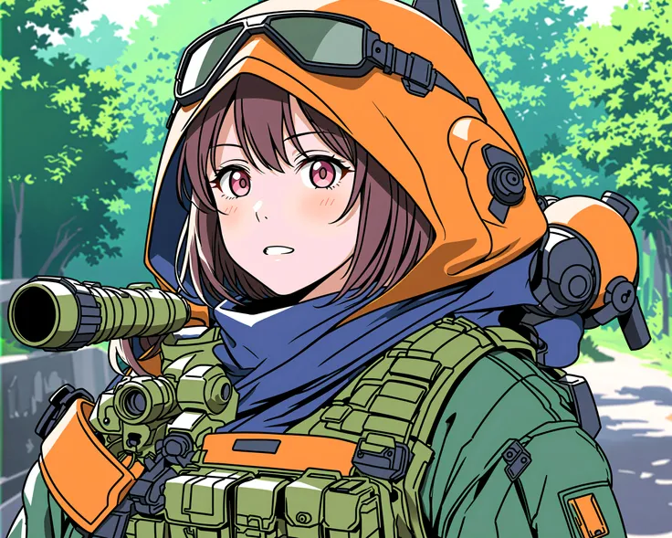 masterpiece, best quality, 1girl in her store selling things, ultra detailed fantasy, Ð ÐÐ-7, Ruchnoj Protivotankovyj Granatomjot, Handheld Anti-Tank Grenade-launcher, upper body, (realistic_nose:-1), (anime coloring:1.2), (flat_color:1), from the front,...