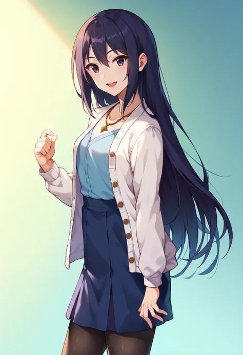 score_9, score_8_up, score_7_up, hd, (ultra hd quality details), gradient background,
solo, 1girl, rlreibase, very long hair, black eyes, purple eyes,
medium sleeves, necklace, hair between eyes,  collarbone, white cardigan, open clothes, open jacket, blac...