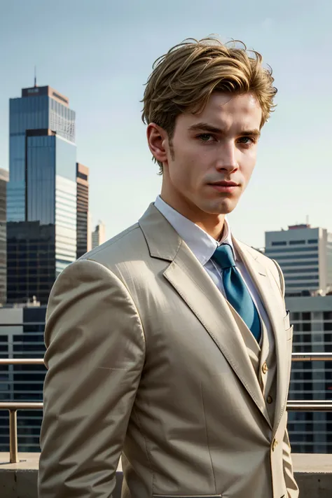 ((ultra detailed, masterpiece, absurdres))
 <lora:HOAEric:0.8>
HOAEric, 1boy, blonde hair, short hair, looking at viewer, posing in a tailored suit against a backdrop of skyscrapers