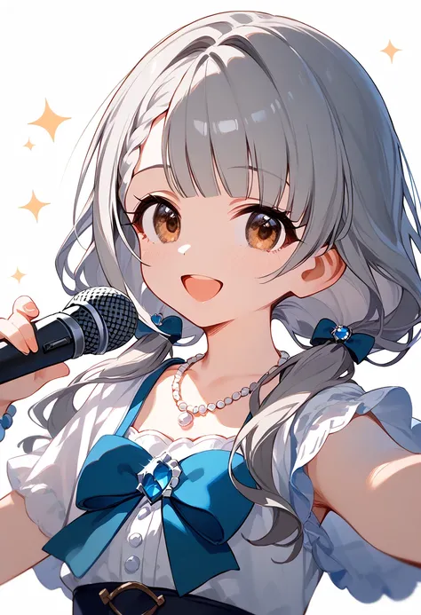 score_9,score_8_up,score_7_up,score_6_up,highres,
iDOLM_HN,1girl,solo,twintails,low twintails,bangs,long hair,braid,asymmetrical bangs,grey hair,brown eyes,blunt bangs,braided bangs,bow,
looking at viewer,microphone,necklace,open mouth,pearl (gemstone),rea...