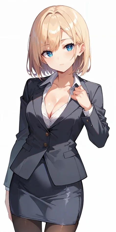 anime - style image of a woman in a suit with a big breast