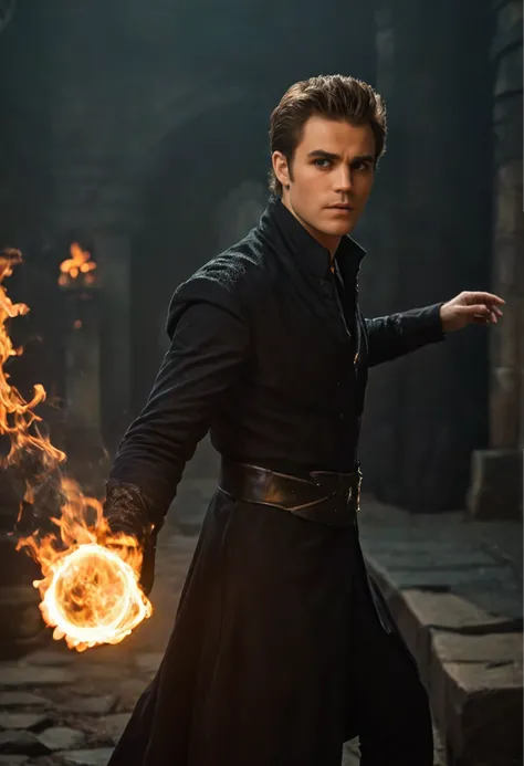 <lora:paul_wesley_sdxl_lora_f16:1>,, Dark Fantasy Art, paul wesley, wizard, casting a spell, fire spell, dynamic pose, , dark, moody, dark fantasy style