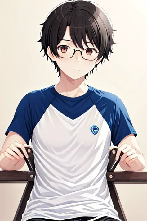 high resolution, solo, best quality, 1Boy, Inaho Kaizuka, Black hair, Brown Eyes, bound, tied up, glasses, first time, raglan, OverallDetail