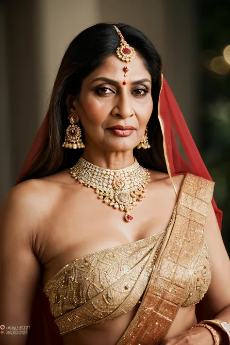 (Magazine photography,photorealistic,8K,UHD,HDR), Tall Majestic, sublime, slender MILF, Bejeweled Regal Indian Goddess age 50yo, showcases a captivating (Undisputed Bejeweled Indian Royal Jewel Queen attire:1.3), epiCPhoto