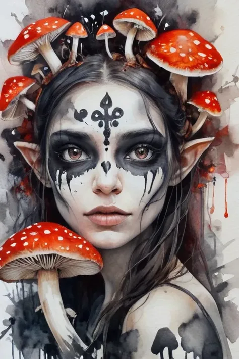 girl, demon, mushroom, love, funny, portrait,  ink painting, photo, sharp, 
 <lora:Mushroom_Portrait_V1:0.5>