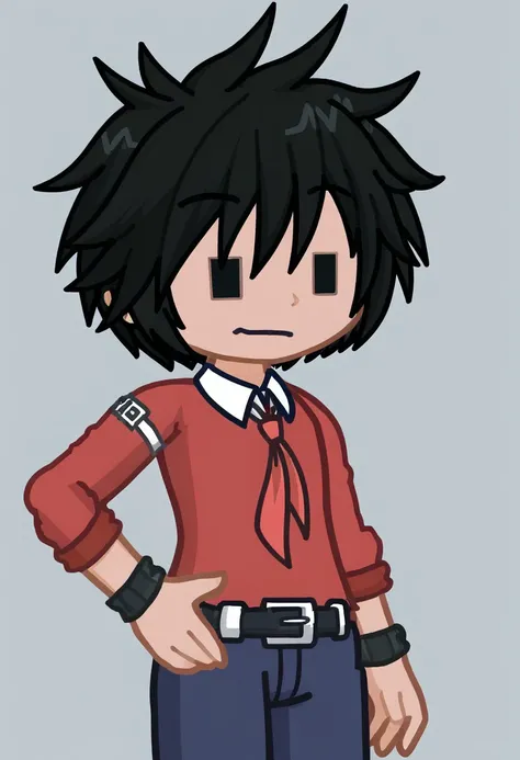 Gacha, GachaWiseFox, WiseFox, boy, black hair, belt, pants, red shirt, cap