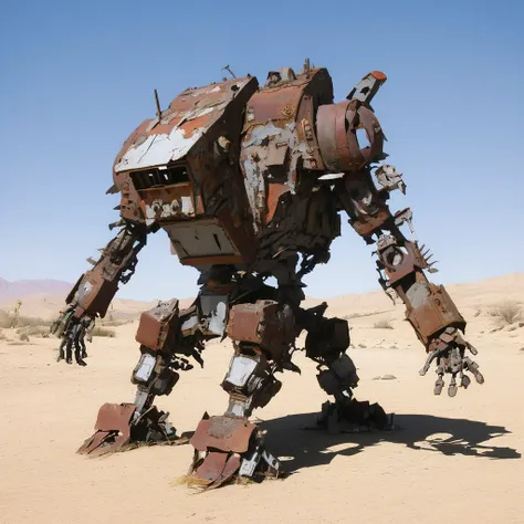 old metal mecha in the desert