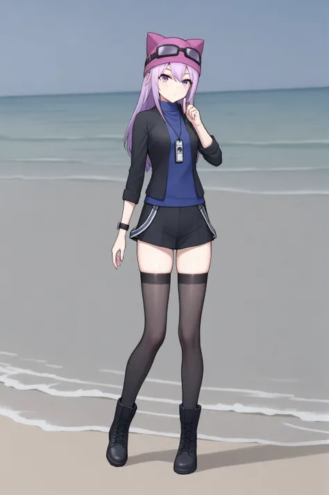 beach, dsc-sayo, 1girl, solo, narrow waist, masterpiece, absurdres, high quality, highres, best quality, (full body:1.20), recent <lora:dsc-sayo-V02:0.5>