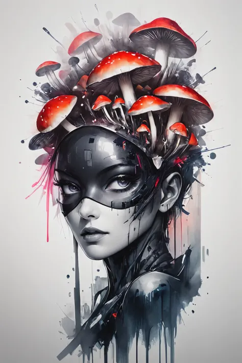 girl, sexy, pretty mushroom, bloody, portrait, double exposure cyberpunk style, amazing depth,high resolution, sharp, ink painting,  
 <lora:Mushroom_Portrait_V1:1>