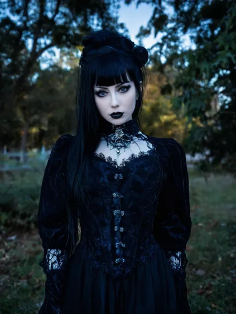 goth a woman wearing goth clothe , park, __acion__,  <lora:goth-xl:0.8>